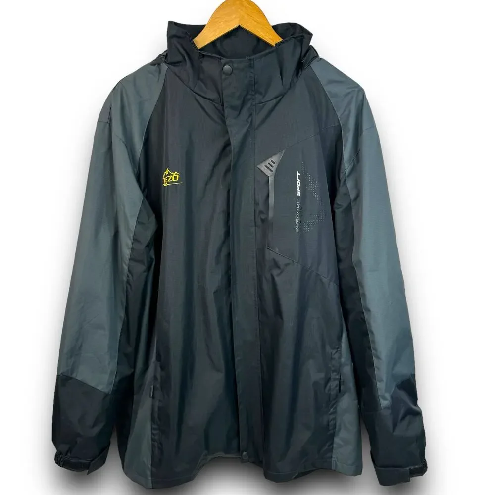 TEZO Mens Windbreaker Rain Jacket Water Resistant Removable Hood Black Gray XL